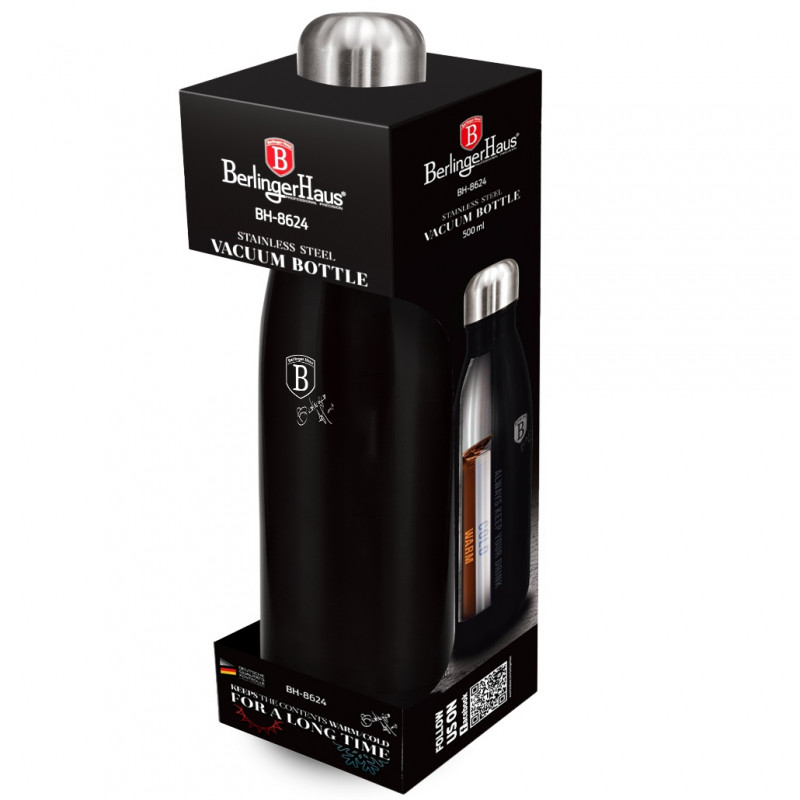 Berlinger Haus Θερμός από ανοξείδωτο ατσάλι 18/10 500ml, Black Silver Collection BH-8624 Berlinger Haus Θερμός από ανοξείδωτο ατσάλι 18/10 500ml, Black Silver Collection BH-8624