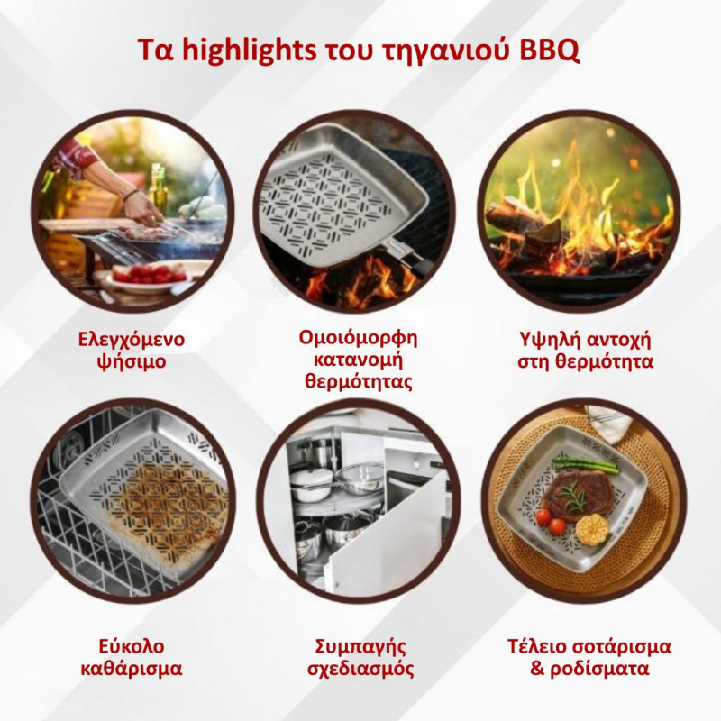 Τηγάνι Ψησίματος για BBQ, Inox με Αποσπώμενη Λαβή, BBQ06