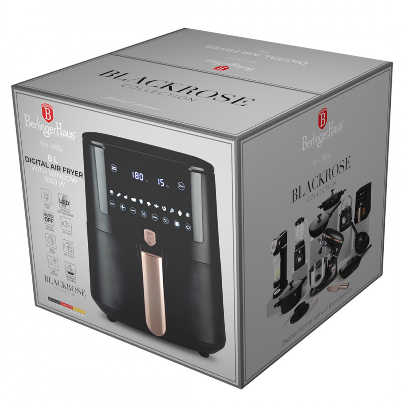 Air fryer 8Lt με ψηφιακό έλεγχο για Υγιεινό Μαγείρεμα Χωρίς Λάδι 1650W Berlinger Haus BH-9652