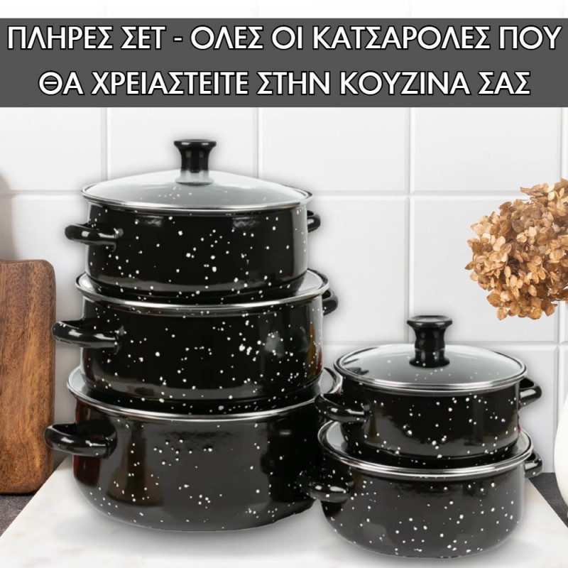 Σετ Αντικολλητικά Μαγειρικά Σκεύη 10τμχ από Ανοξείδωτο Ατσάλι με Εμαγιέ Επίστρωση Herzberg HG-04128