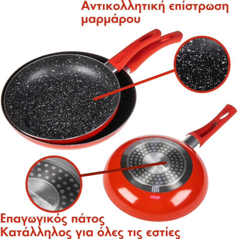 Σετ 3 Τηγανιών με Μαρμάρινη Αντικολλητική Επίστρωση για Όλες τις Εστίες 20-24-28cm Κόκκινα Cheffinger PA03-RED Σετ 3 Τηγανιών με Μαρμάρινη Αντικολλητική Επίστρωση για Όλες τις Εστίες 20-24-28cm Κόκκινα Cheffinger PA03-RED