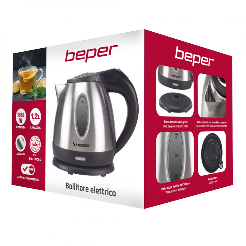 Beper Ανοξείδωτος Βραστήρας νερού 1.2L 1630W P101BOL001 Beper Ανοξείδωτος Βραστήρας νερού 1.2L 1630W P101BOL001