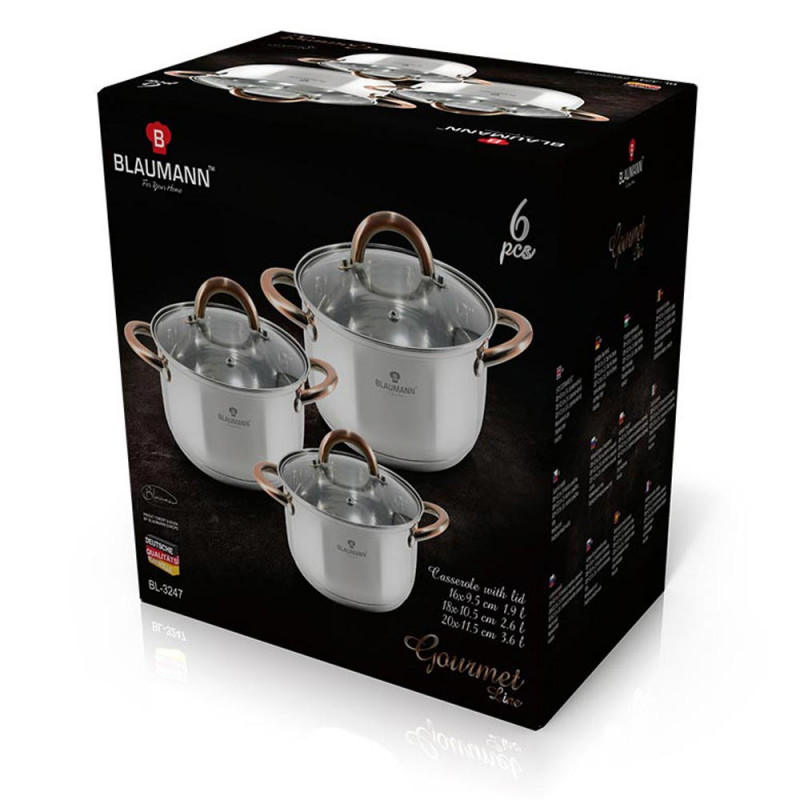 Blaumann Σετ 3 κατσαρόλες με γυάλινα καπάκια Gourmet Line BL-3247 Blaumann Σετ 3 κατσαρόλες με γυάλινα καπάκια Gourmet Line BL-3247