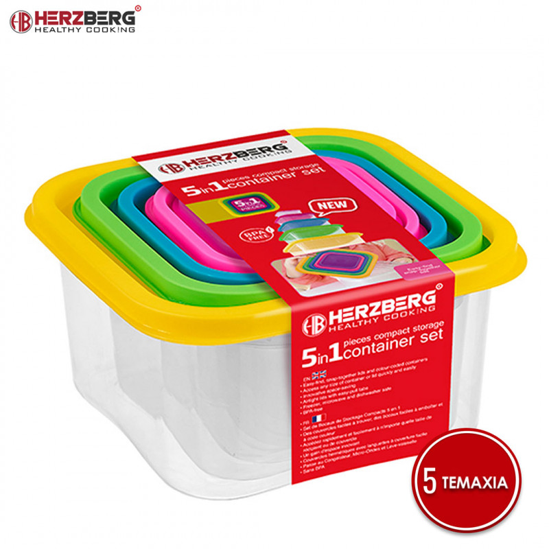 Herzberg Σετ 5 πλαστικά δοχεία φαγητού με καπάκια HG-SFS5N1 Herzberg Σετ 5 πλαστικά δοχεία φαγητού με καπάκια HG-SFS5N1