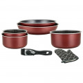 Herzberg HG-8053-BR Σετ Μαγειρικών Σκευών 7 τμχ με Αποσπώμενη Λαβή και Επίστρωση Μαρμάρου Μπουργουντί