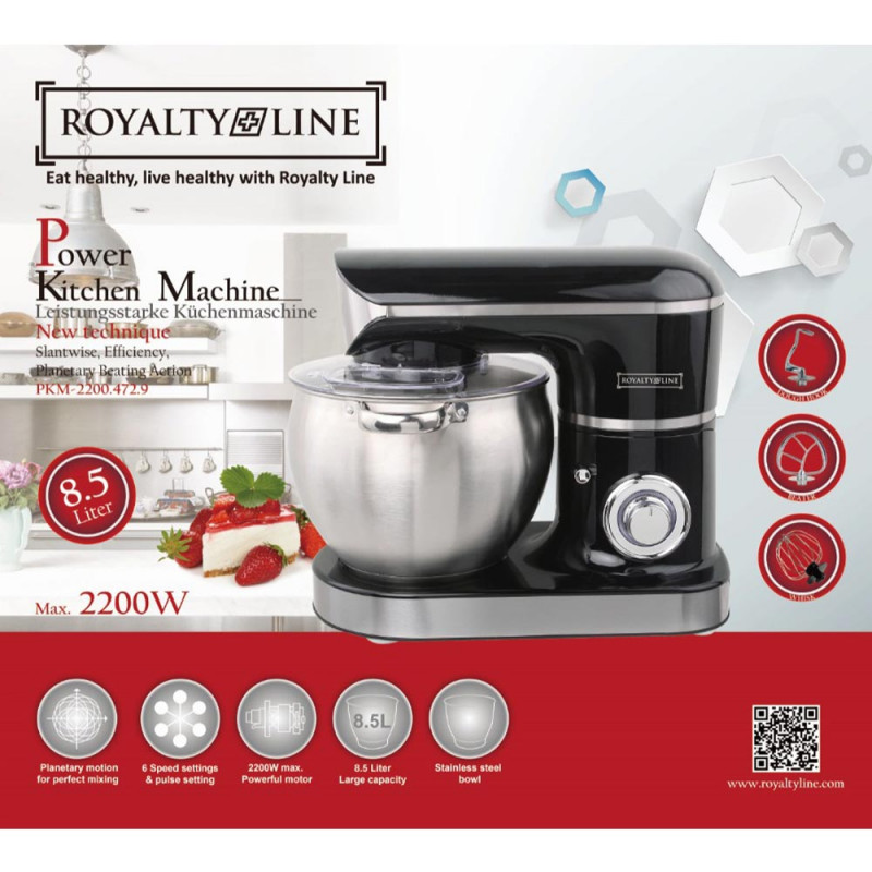 Royalty Line Επιτραπέζιο Μίξερ Μαύρο 2200W max RL-PKM2200-BLK Royalty Line Επιτραπέζιο Μίξερ Μαύρο 2200W max RL-PKM2200-BLK