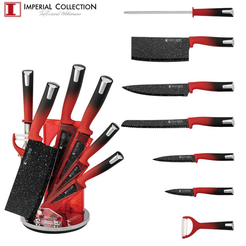 Imperial Collection Σετ Μαχαίρια από Ανοξείδωτο Ατσάλι 8 τεμαχίων Κόκκινα με Περιστρεφόμενη Βάση Αποθήκευσης IM-SL8-RED Imperial Collection Σετ Μαχαίρια από Ανοξείδωτο Ατσάλι 8 τεμαχίων Κόκκινα με Περιστρεφόμενη Βάση Αποθήκευσης IM-SL8-RED